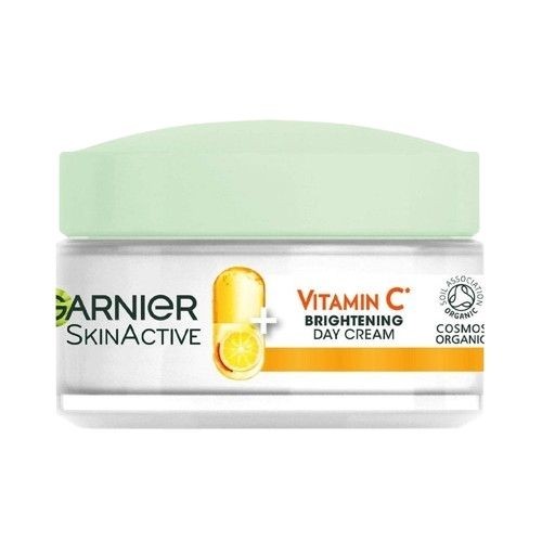 Garnier Vitamin C Brightening Day Cream 50ml, hydrates, brightens, and reduces fine lines for glowing skin.