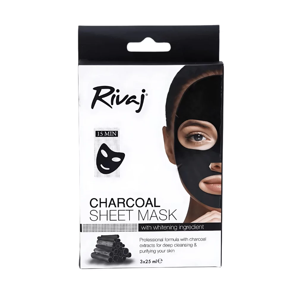 Rivaj Charcoal Sheet Mask - Purifies, Detoxifies, And Hydrates Skin For A Clear, Glowing Complexion.