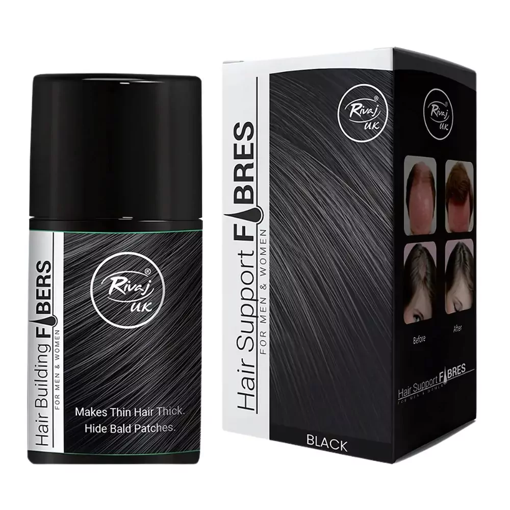 Rivaj Hair Building Fibers - Black 25G - Thickens Hair, Covers Bald Spots, And Provides A Natural Look.