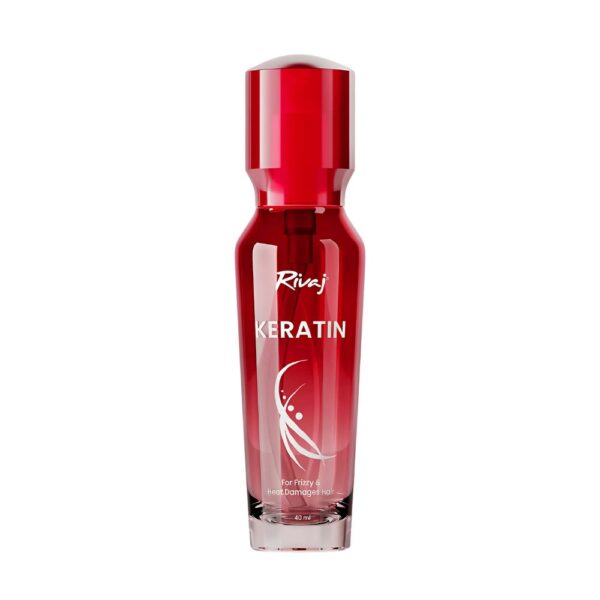 Rivaj Keratin Hair Serum 40ml - Strengthens hair, reduces frizz, and adds shine with biotin, collagen, and coconut oil.