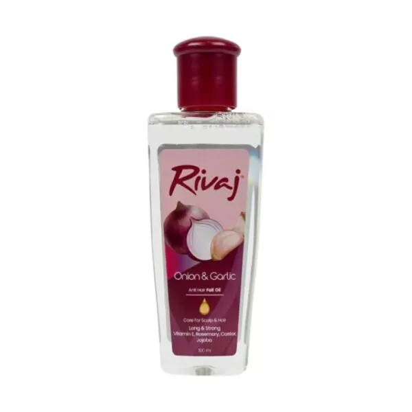 Rivaj Onion & Garlic Anti Hair Fall Oil 100ml - Reduces hair fall, strengthens roots, and promotes healthy growth.