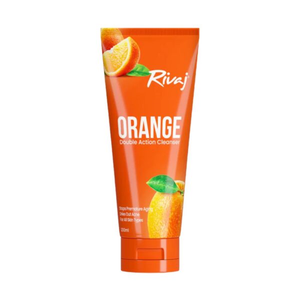 Rivaj Orange Double Action Cleanser 200ml - Deeply cleanses, removes dead skin, brightens skin, and reduces wrinkles for a fresh, glowing look.