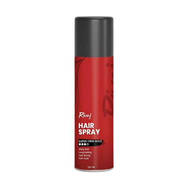 Rivaj Super Firm Hold Hair Spray 200ml - Non-sticky, fast-drying formula for shiny and long-lasting hairstyles.