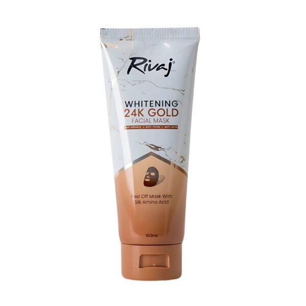 Rivaj Whitening 24K Gold Facial Mask 100ml - Reduces fine lines, controls oil, and brightens skin for a youthful, glowing appearance.