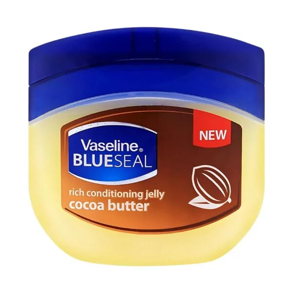 Vaseline Blue Seal Cocoa Butter Rich Conditioning Jelly 50ml - Compact size for daily use, locks in moisture, and has a light cocoa scent.