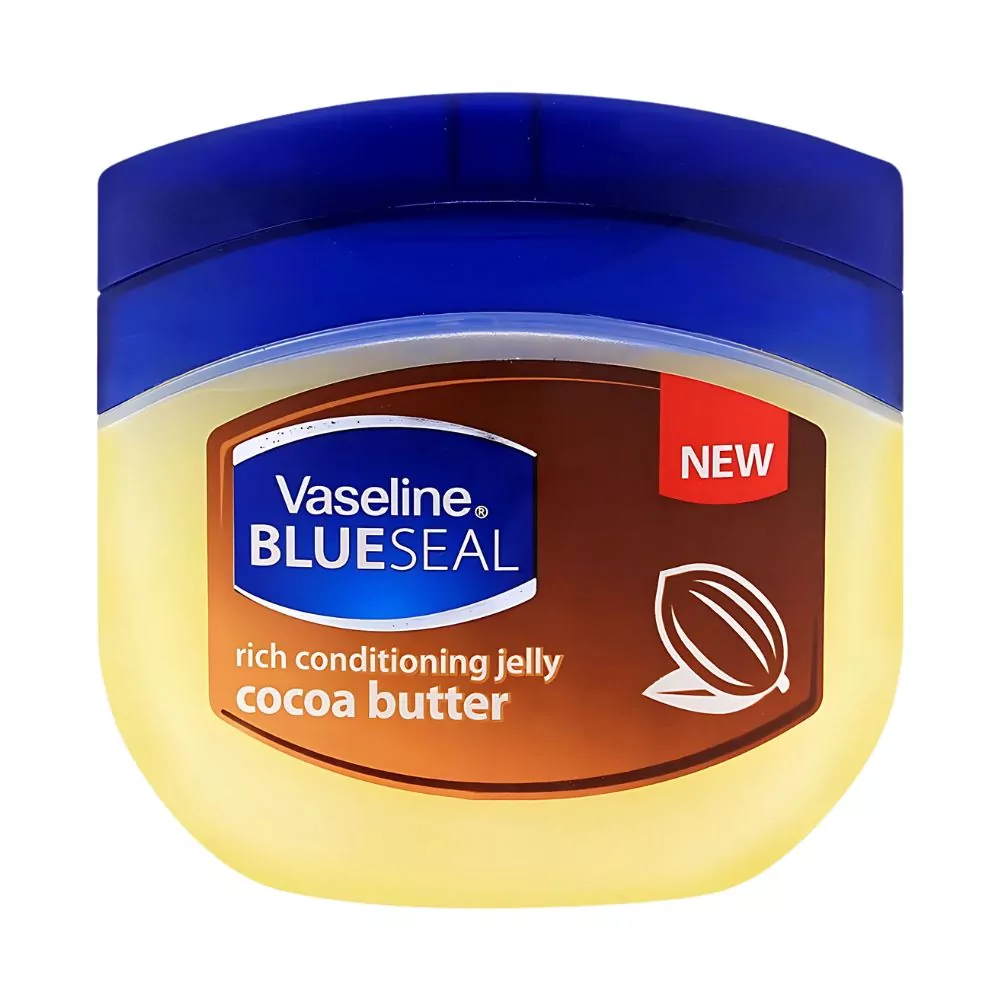 Vaseline Blue Seal Cocoa Butter Rich Conditioning Jelly 50Ml - Compact Size For Daily Use, Locks In Moisture, And Has A Light Cocoa Scent.