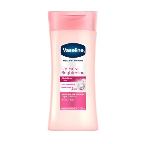 Vaseline Healthy Bright UV Extra Brightening 200ml, hydrates and brightens skin with Gluta Glow™ and triple sunscreens.