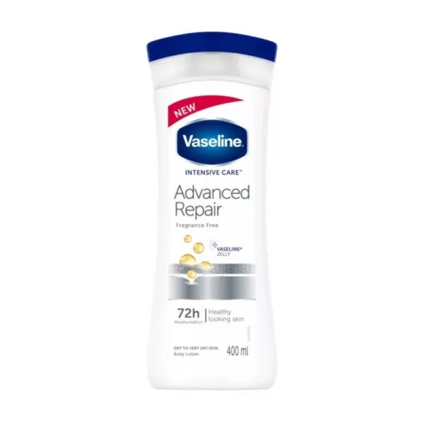 Vaseline Intensive Care Advanced Repair Lotion 400ml - Fragrance-free, long-lasting hydration for dry and sensitive skin.