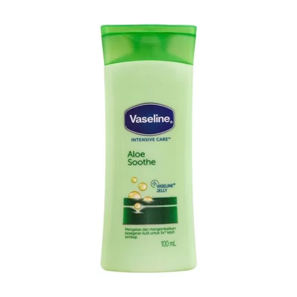 Vaseline Intensive Care Aloe Soothe Lotion 100ml, lightweight moisturizer with Aloe Vera and Cucumber Extracts for refreshing hydration.