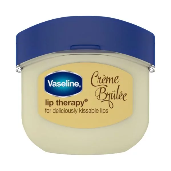 Vaseline Lip Therapy Creme Brulee Mini 7g, hydrating lip balm with a sweet creme brulee scent for soft, smooth lips.