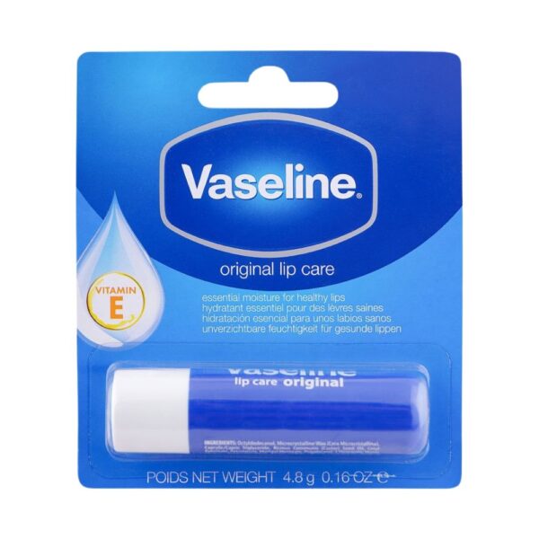 Vaseline Lip Therapy Original Stick 4.8g for dry lips, enriched with Vaseline Jelly and Vitamin E for long-lasting hydration.