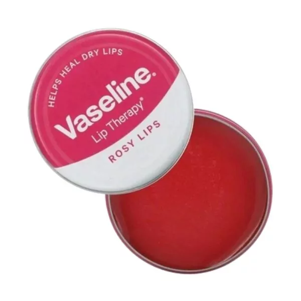 Vaseline Rosy Lip Therapy 20g, hydrates and nourishes lips while adding a glossy rosy tint for a radiant look.