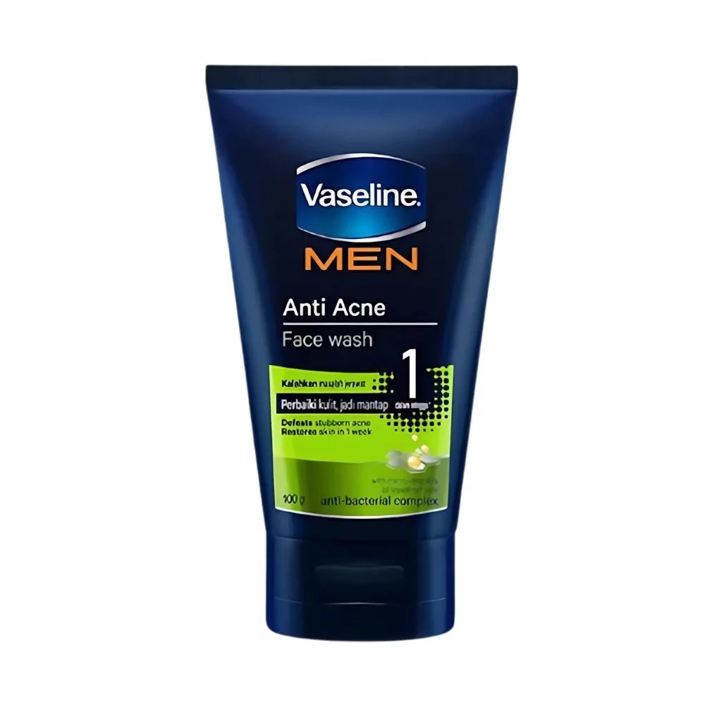 Vaseline Men Anti Acne Face Wash 100Gm - Effective Acne Treatment For Men With Vitamin B3, Designed To Brighten And Firm Skin.