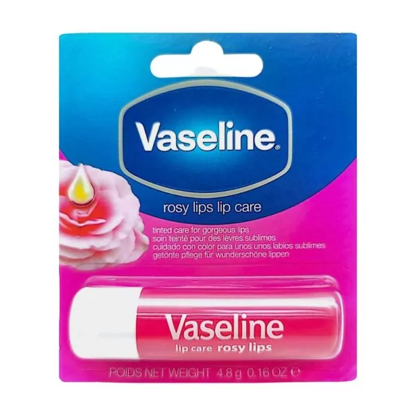 Vaseline Rosy Lips Lip Care 4.8g, deeply hydrates lips and adds a natural rosy tint for a soft, radiant look.