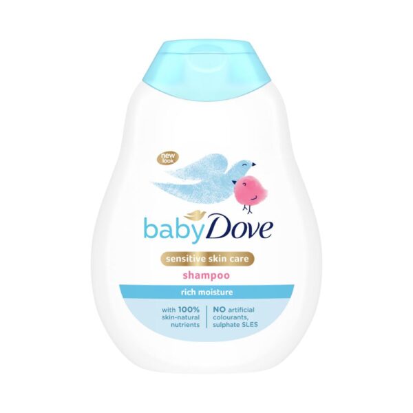 Dove Baby Rich Moisture Shampoo – 400ml bottle for soft, shiny, and tear-free hair care for babies.