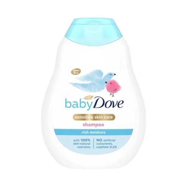 Dove Baby Rich Moisture Shampoo – 400ml bottle for soft, shiny, and tear-free hair care for babies.