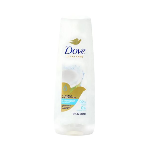 Dove Coconut & Hydration Conditioner – 355ml bottle for soft, shiny, and nourished hair.