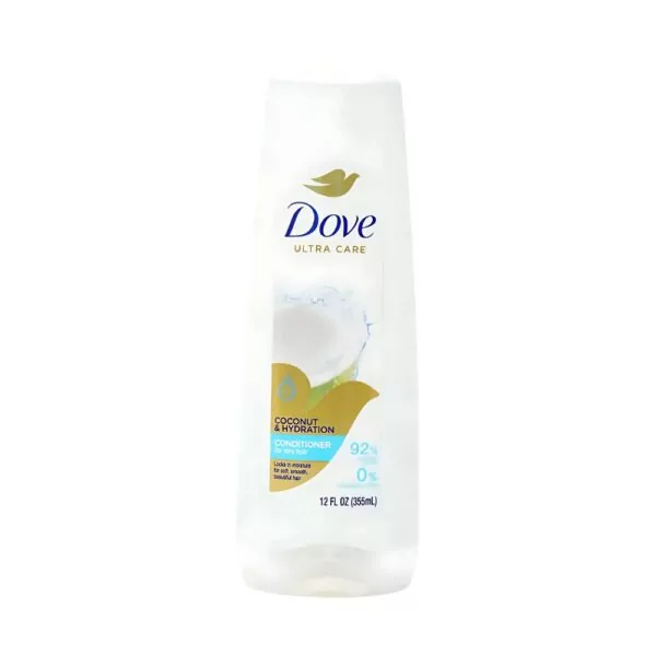 Dove Coconut & Hydration Conditioner – 355ml bottle for soft, shiny, and nourished hair.