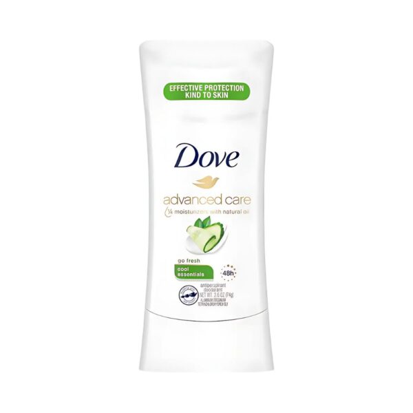 Dove Cool Essentials Deodorant Stick 74gm – 48-hour sweat and odor protection with cucumber and green tea scent.