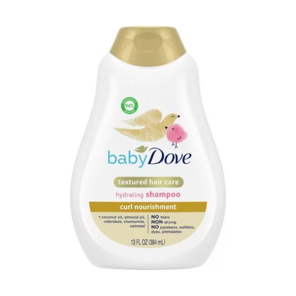 Dove Curl Nourishment Baby Shampoo 384ml – Tear-free and hydrating formula for soft, manageable baby curls.