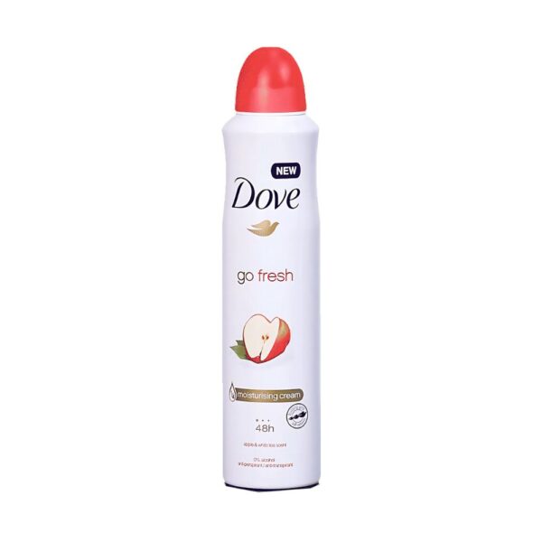 Dove Go Fresh Deodorant Apple & White Tea 250ml – 48-hour protection with apple and white tea scent for soft underarms.