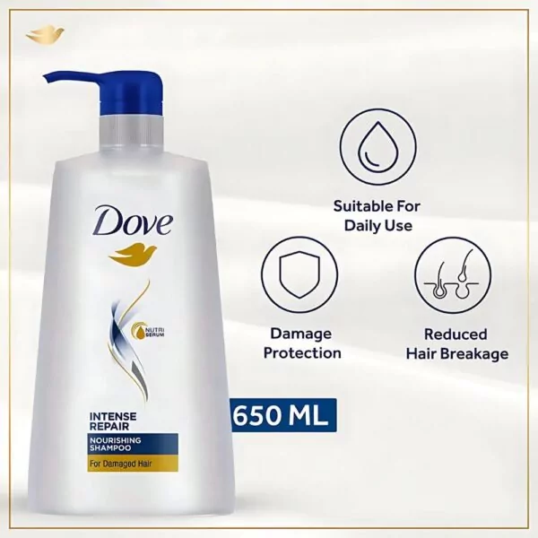 Dove Intense Repair Shampoo - Nourishing shampoo with Pro-Moisture Complex for damaged hair.