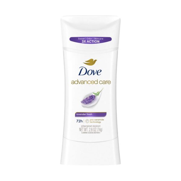 Dove Lavender Fresh Deodorant Stick – 74gm for smooth, soft underarms and 72-hour sweat protection.