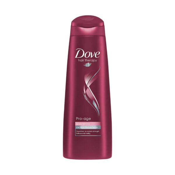 Dove Pro-Age Shampoo – 250ml bottle for stronger, fuller, and hydrated ageing hair.