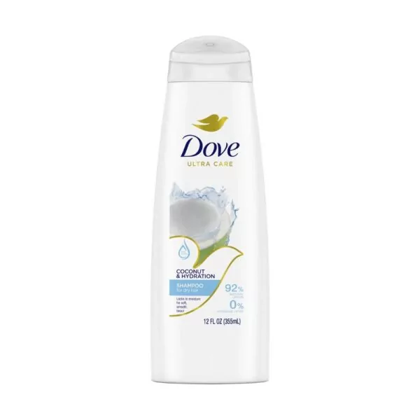 Dove Ultra Care Coconut Hydration Shampoo – 355ml bottle for soft, hydrated, and refreshed hair.