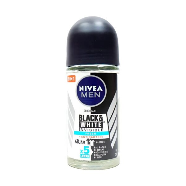 NIVEA Black & White Invisible Deodorant 50ml for long-lasting freshness and stain-free clothes.