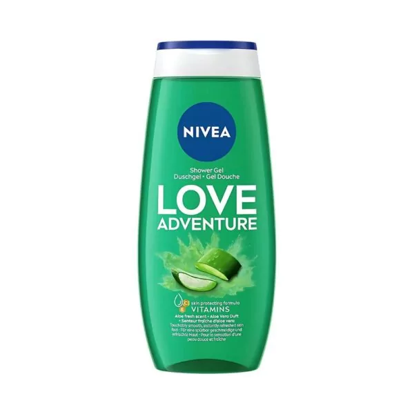 NIVEA LOVE Adventure Shower Gel 250ml – Gentle aloe vera shower gel for soft, refreshed skin.