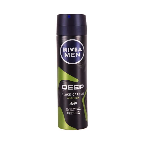 NIVEA MEN Deep Black Carbon Deodorant 150ml with 48-hour sweat and odor protection and a bold masculine scent.