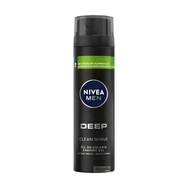 NIVEA MEN Deep Clean Shaving Gel 200ml with black charcoal for smooth, clean, and irritation-free shaving.