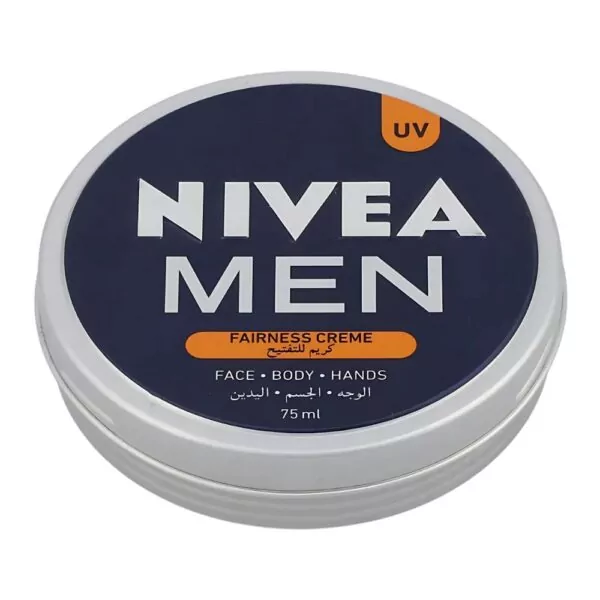 NIVEA MEN Fairness Creme 75ml for face, hands, and body with UV filters and liquorice extract.