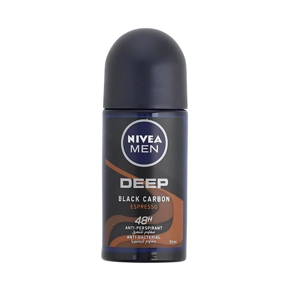 Nivea Men Deep Black Carbon Roll-On 50Ml With Espresso Scent For Long-Lasting Freshness.