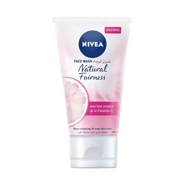 NIVEA Natural Fairness Face Wash 100ml with Vitamin C & E for smooth and even skin tone.