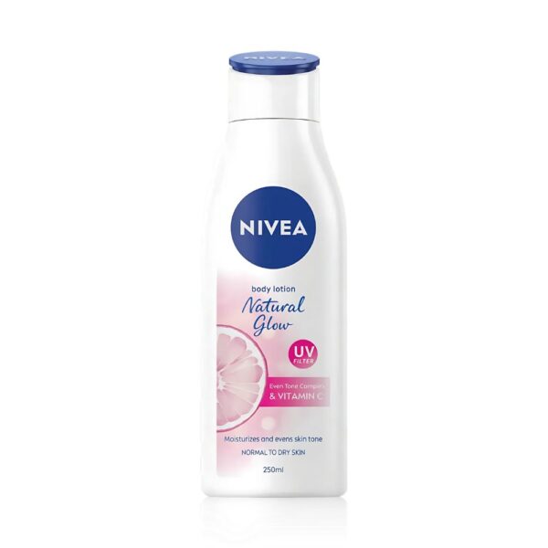 NIVEA Natural Glow Body Lotion 250ml with liquorice and berry extracts for radiant skin.