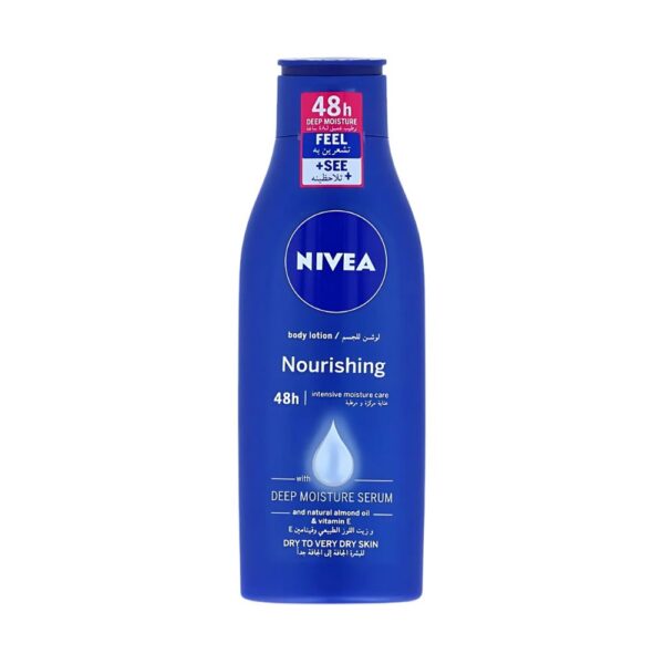 NIVEA Rich Nourishing Body Lotion 250ml with almond oil and vitamin E for dry and very dry skin.