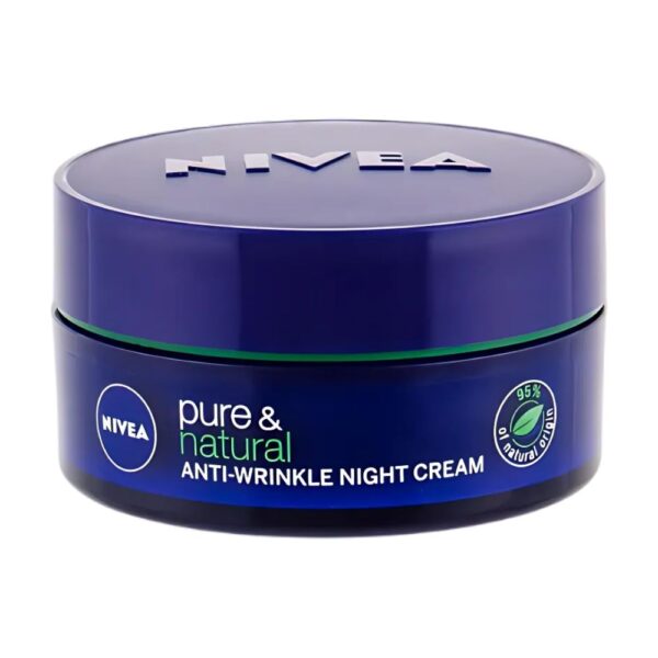 NIVEA Natural Anti-Wrinkle Night Cream 50ml with argan oil and burdock extract for soft skin.