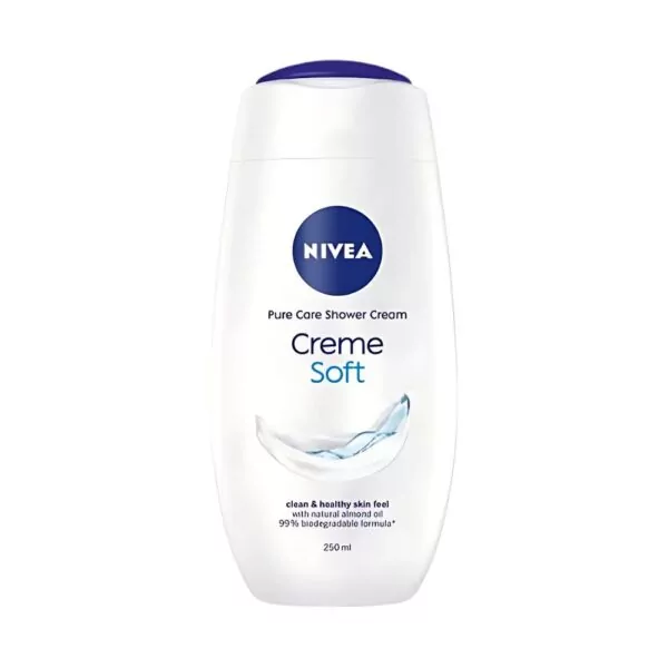 Nivea Creme Soft Shower Gel Cream 250ml – Gentle cleansing and hydration with almond oil for soft, smooth skin.