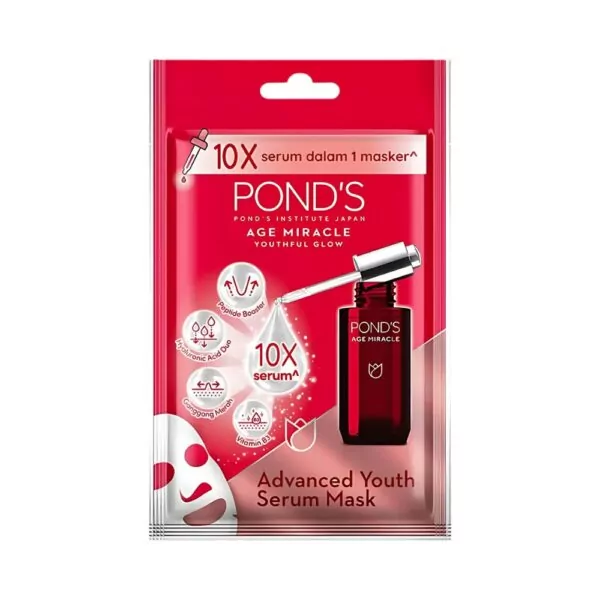 Pond's Age Miracle Serum Mask - Hydrating and anti-aging sheet mask for youthful, glowing skin.