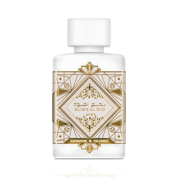 Lattafa Badee Al Oud Honor and Glory – Unisex perfume with pineapple, vanilla, and sandalwood for a sweet, woody scent.