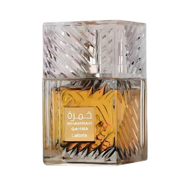 Lattafa Khamrah Qahwa – Unisex perfume with cinnamon, coffee, and vanilla for a warm, spicy scent.