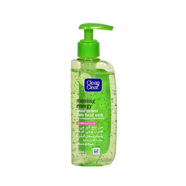 Clean & Clear Shine Control Facial Wash – Oil-free face wash with lemongrass and fruit extracts for clear and fresh skin.