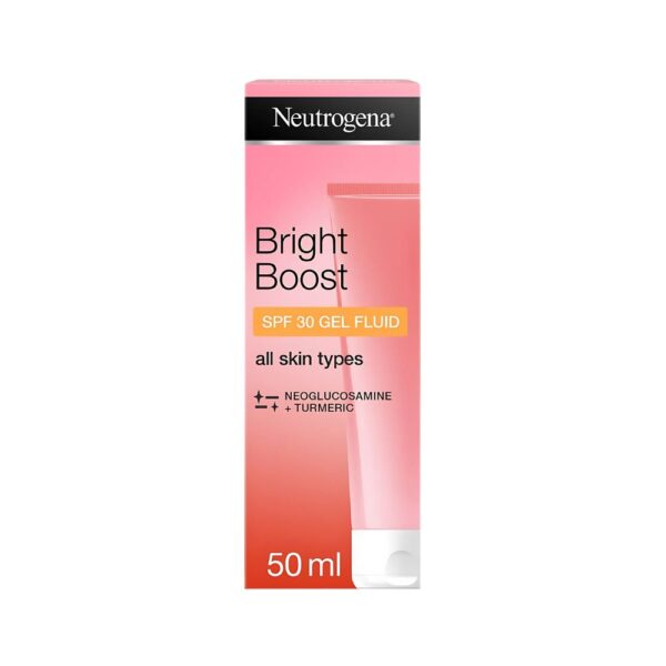 Neutrogena Bright Boost Gel Fluid SPF 30 – Brightens skin, evens tone, and protects from harmful sun rays.