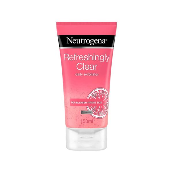 Neutrogena Refreshingly Clear Daily Exfoliator – Oil-free face scrub with Glycolic Acid and bamboo for fresh, clear skin.