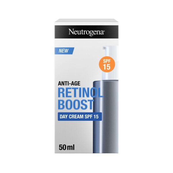 Neutrogena Retinol Boost Day Cream SPF 15 – Fights wrinkles and dark spots, makes skin soft, smooth, and glowing with sun protection.