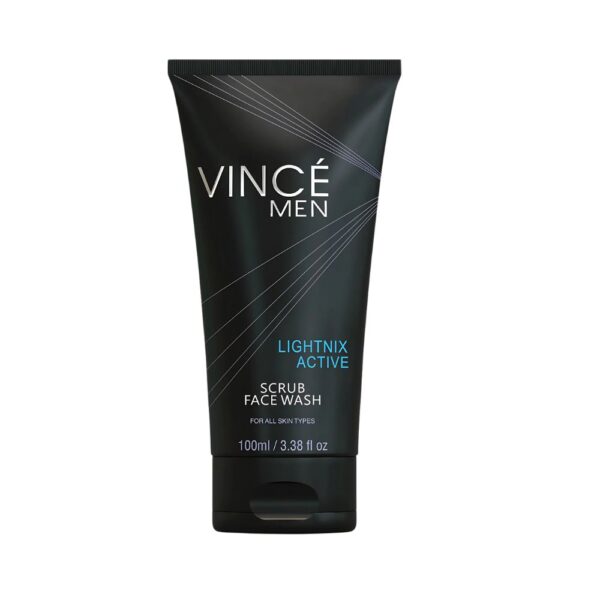 Vince Active Scrub Face Wash – Gently cleans skin, removes oil & blackheads for a fresh look.