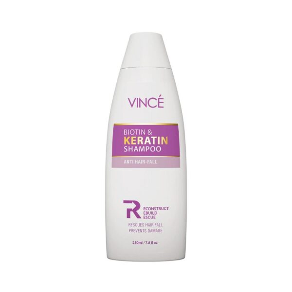 Vince Biotin & Keratin Shampoo – Strengthening shampoo with biotin and keratin for hair growth and reduced hair fall.