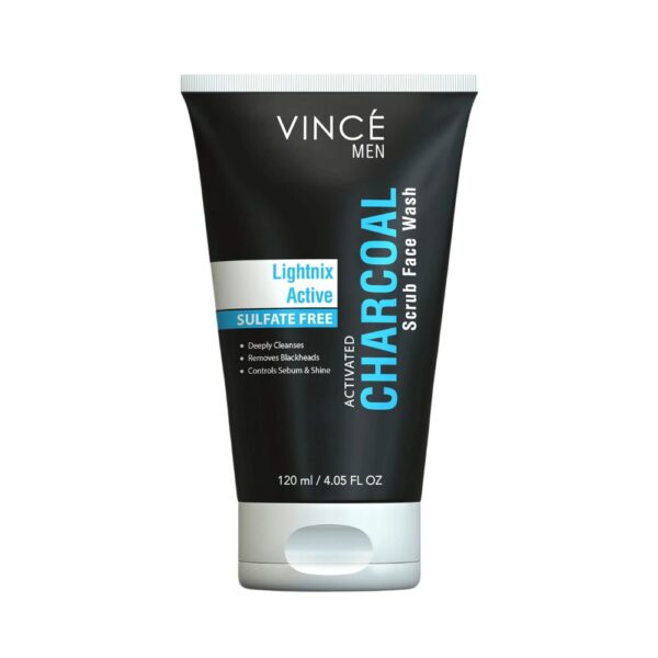 Vince Charcoal Scrub Face Wash for Men – Deep clean face wash with charcoal & scrub beads.